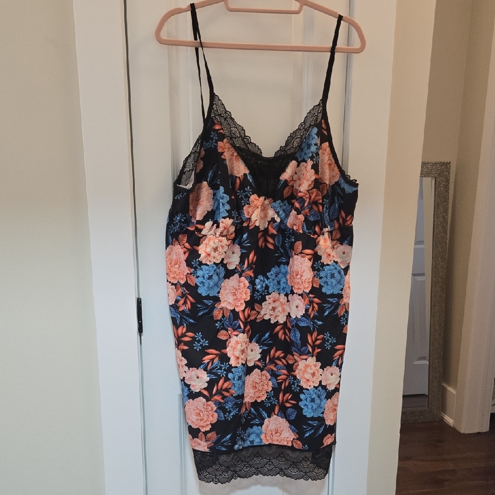 Floral Lace Trim Slip Dress